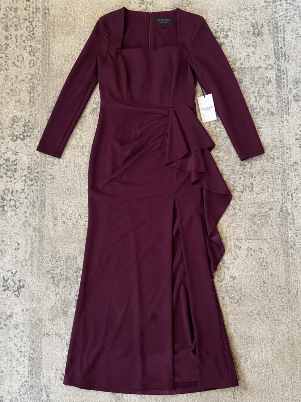 Xscape Plus Size Wine Scuba Square Neck Ruffle Side Gown NWT - Picture 4 of 6
